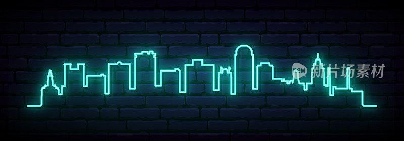 Blue neon skyline of WinstonâSalem. Bright WinstonâSalem City long banner. Vector illustration.